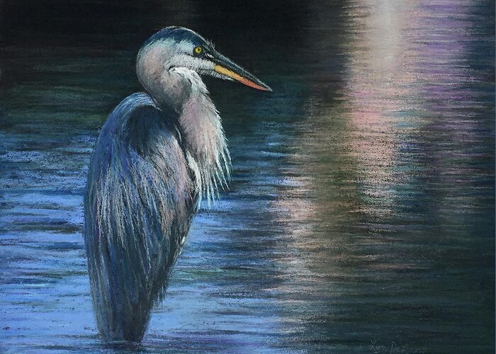 Blue Heron Greeting Card featuring the pastel Blue Heron by Lyn DeLano