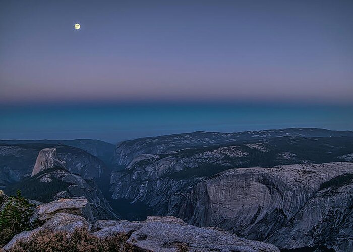 Landscape Greeting Card featuring the photograph Full Moon Blue Hour at Clouds Rest by Romeo Victor