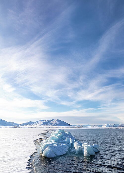 Frozen Greeting Card featuring the photograph Blue iceberg in Svalbard by Jane Rix