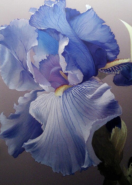Russian Artists New Wave Greeting Card featuring the painting Blue Iris by Alina Oseeva