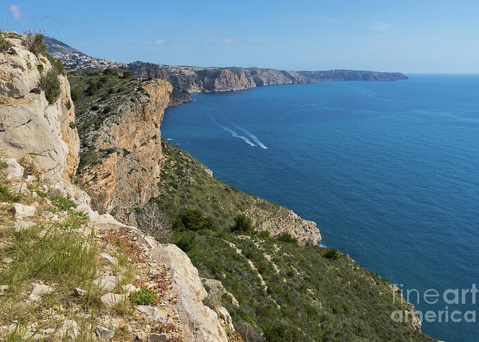 Mediterranean Sea Greeting Card featuring the photograph Blue Mediterranean Sea and limestone cliffs by Adriana Mueller