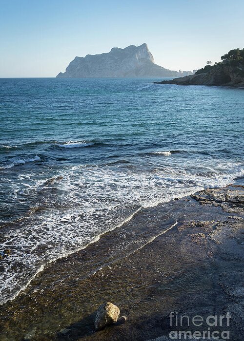 Mediterranean Sea Greeting Card featuring the photograph Blue Mediterranean Sea and the Penon de Ifach in Calpe by Adriana Mueller