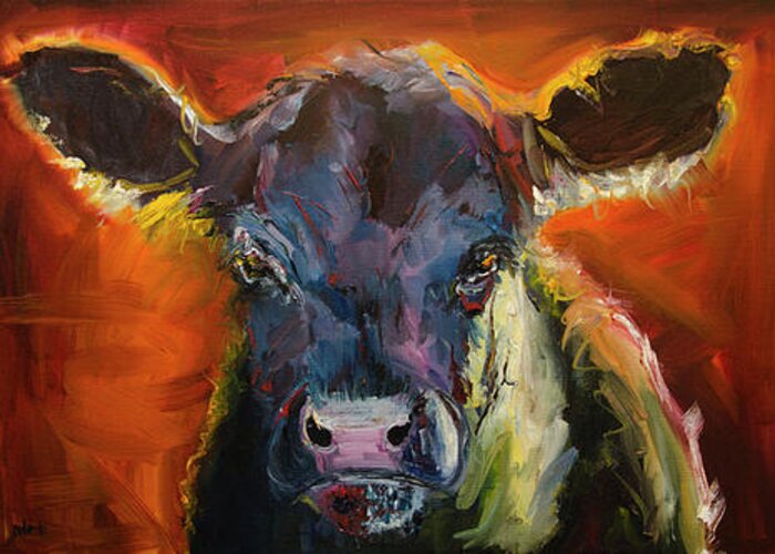 Cow Greeting Card featuring the painting Blue Moo by Diane Whitehead