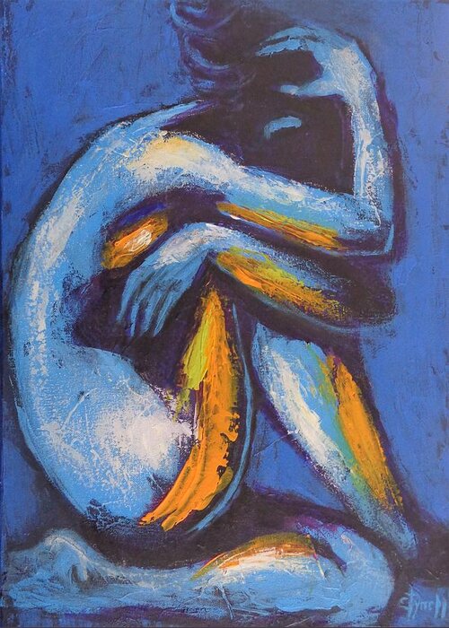 Acrylics On Canvas Greeting Card featuring the painting Blue Mood 3 - Female Nude by Carmen Tyrrell