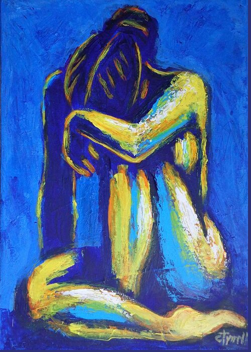  Greeting Card featuring the painting Blue Mood 4 - Female Nude by Carmen Tyrrell