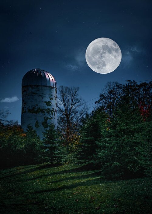 No People Greeting Card featuring the photograph Blue Moon Silo by Dee Potter