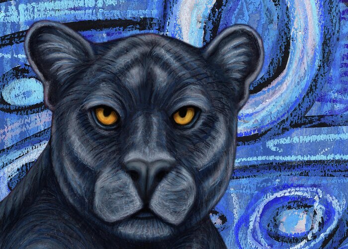 Black Panther Greeting Card featuring the painting Blue Panther Abstract by Amy E Fraser
