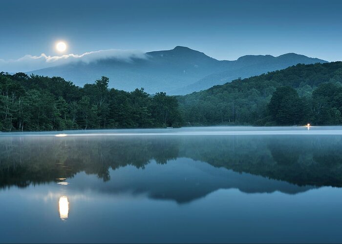 Mountain Greeting Card featuring the photograph Blue Ridge North Carolina Full Moon Mountain Reflections by Mark VanDyke