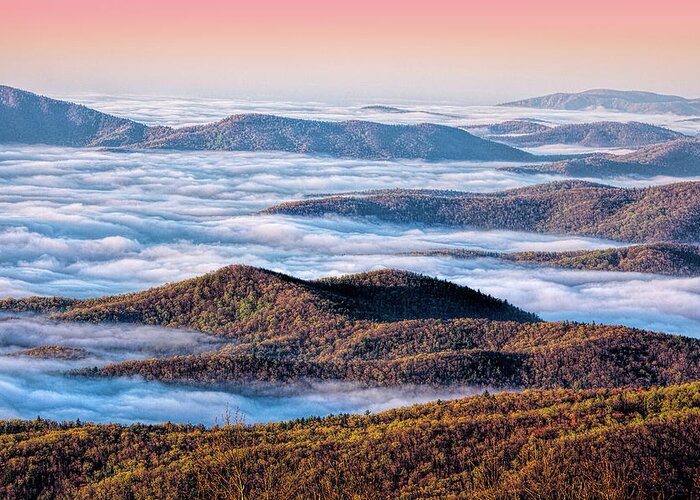 Mountains Greeting Card featuring the photograph Blue Ridge Sunrise Sea of Clouds by Dan Carmichael