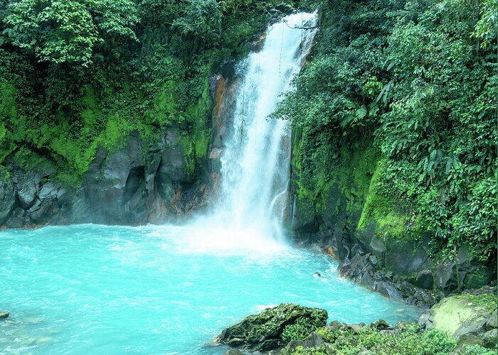 Waterfall Greeting Card featuring the photograph Blue River Waterfall near La Fortuna, Costa Rica by Leslie Struxness