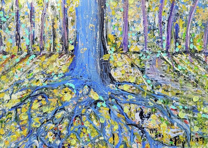Trees Greeting Card featuring the painting Blue Roots by Evelina Popilian