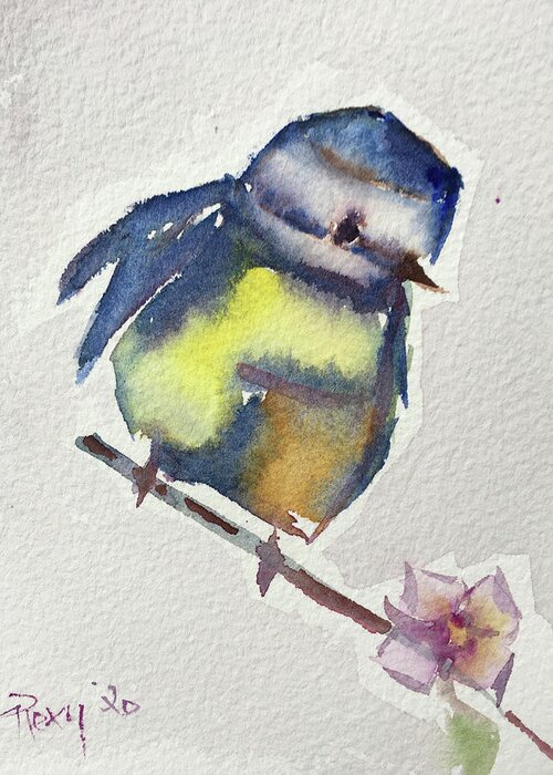 Blue Tit Greeting Card featuring the painting Blue by Roxy Rich