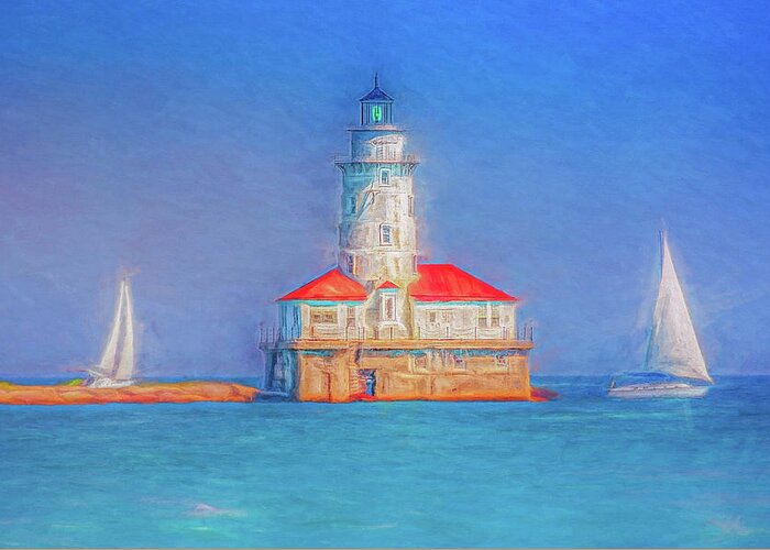 Chicago Lighthouse Greeting Card featuring the digital art Chicago Harbor Lighthouse by Kevin Lane
