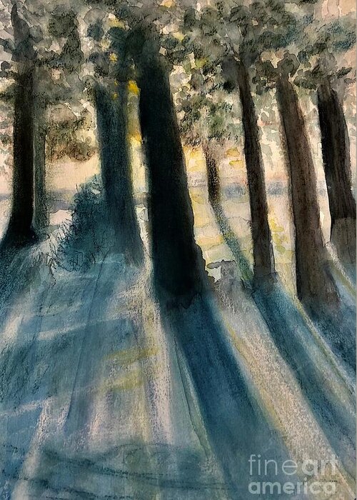 Trees Greeting Card featuring the painting Blue Shadows by Deb Stroh-Larson