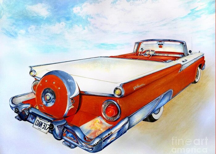 1959 Ford Hardtop Convertible Greeting Card featuring the drawing Blue Skies Smiling at Me by David Neace