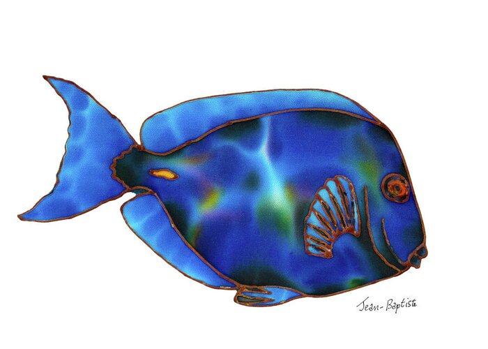 Blue Tang Greeting Card featuring the painting Blue Tang white background by Daniel Jean-Baptiste