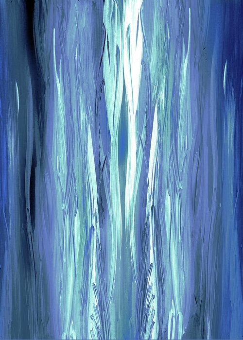 Blue Greeting Card featuring the painting Blue Teal Light At The End Of The Tunnel Abstract Decor by Irina Sztukowski