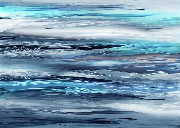 Blue Greeting Card featuring the painting Blue Teal Turquoise Ocean Waves And Ripples In The Water by Irina Sztukowski
