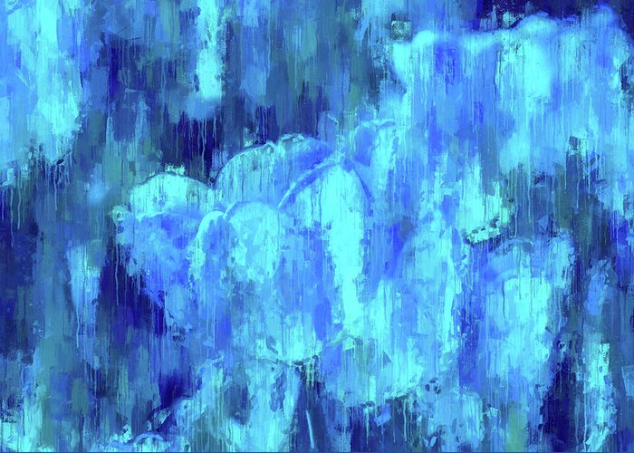 Blue Tulips Greeting Card featuring the digital art Blue Tulips On A Rainy Day by Alex Mir