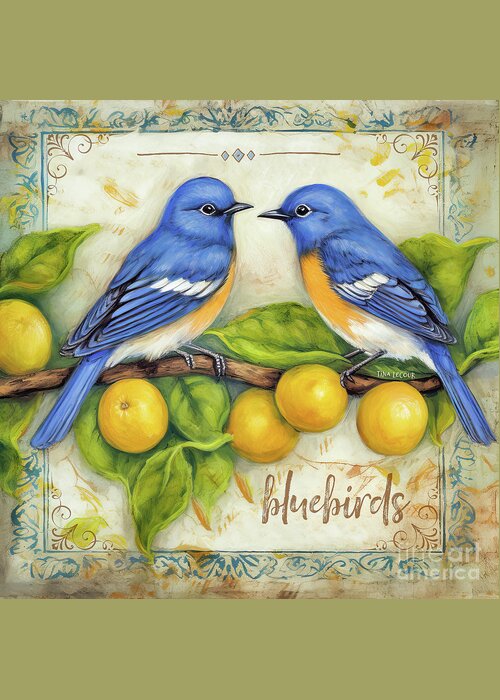 Eastern Bluebirds Greeting Card featuring the painting Bluebirds And Lemons by Tina LeCour