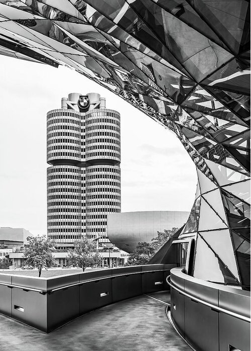 Bmw Greeting Card featuring the photograph BMW Headquarters by Elvira Peretsman