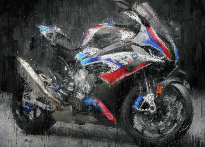 Motorcycle Greeting Card featuring the painting BMW S1000RR Motorcycle by Vart by Vart