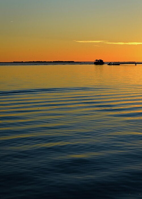 Ria Formosa Greeting Card featuring the photograph Boat and dock at dusk by Angelo DeVal