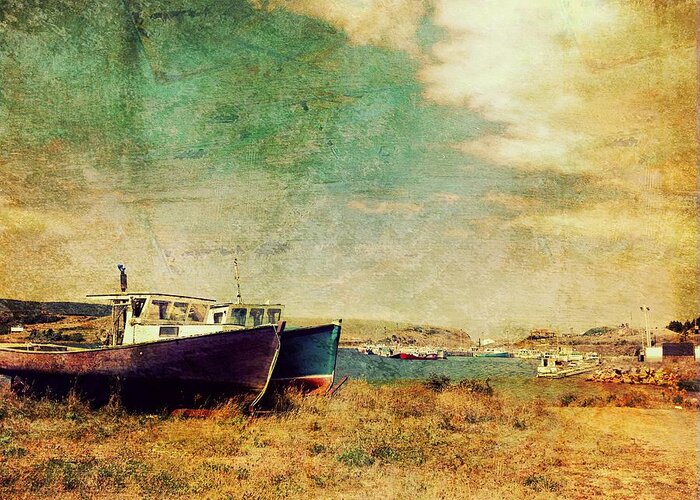 Grunge Greeting Card featuring the photograph Boat Dreams on a Hill by Tracy Munson