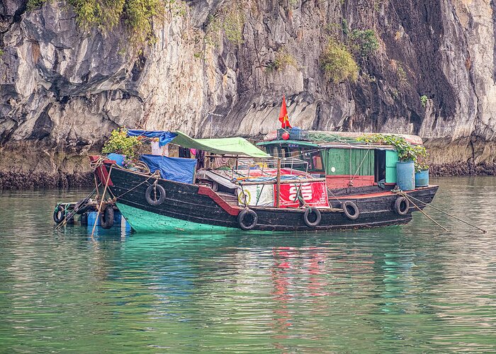 Halong Bay Photography Greeting Card featuring the photograph Boat on Halong Bay by Marla Brown