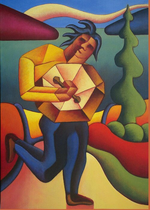 Bodhran Greeting Card featuring the painting Bodhran Player structured by Alan Kenny
