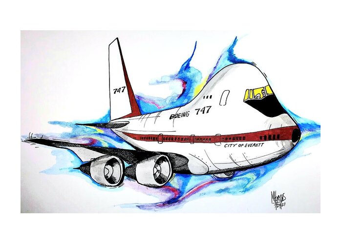 Boeing Greeting Card featuring the drawing Boeing 747 City of Everett by Michael Hopkins