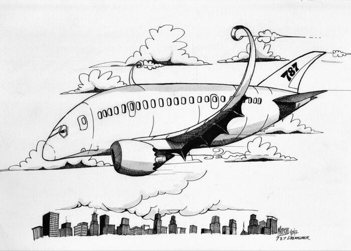 Boeing Greeting Card featuring the drawing Boeing 767 by Michael Hopkins