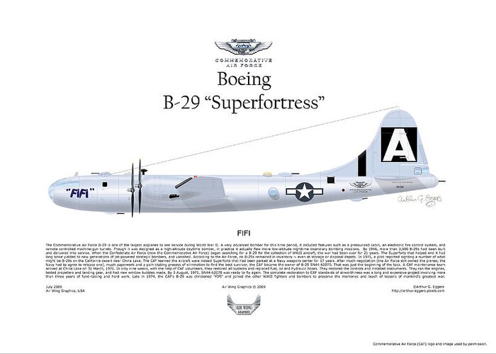 Boeing Greeting Card featuring the digital art Boeing B-29 Superfortress FIFI by Arthur Eggers