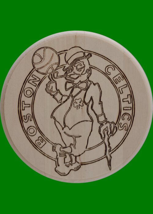 Wood Burned Art Greeting Card featuring the pyrography Boston Celtics est 1946 by Sean Connolly