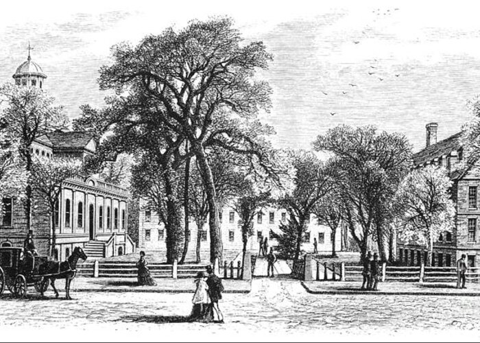 1874 Greeting Card featuring the drawing Boston College, 1874 by J Douglas Woodward