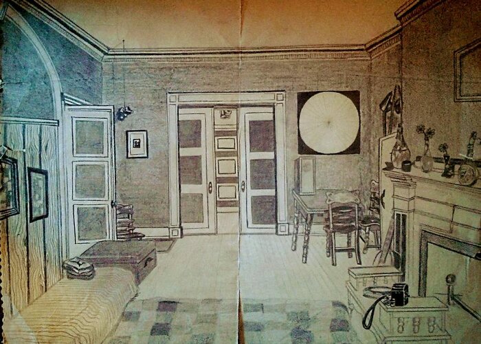 Pencil Greeting Card featuring the drawing The Boston apt. by James RODERICK