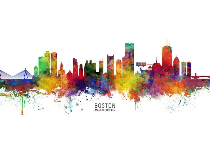 Boston Greeting Card featuring the digital art Boston Massachusetts Skyline Panoramic by Michael Tompsett