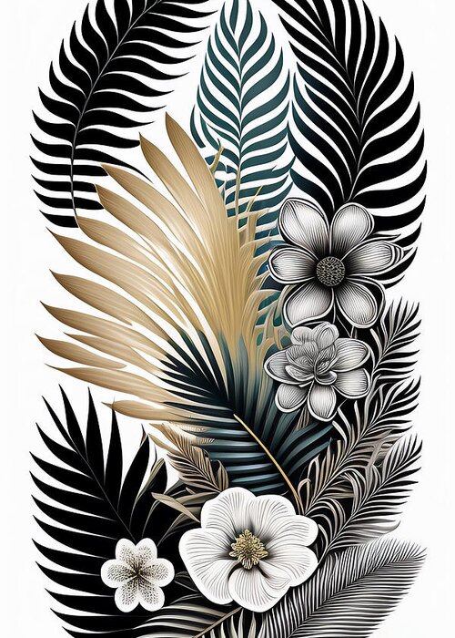 Palm Leaves Greeting Card featuring the digital art Botanical Palm Leaves by Lori Hutchison