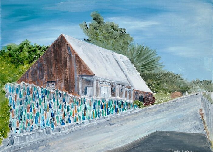 Bottle Greeting Card featuring the painting Bottle Wall of Key West by Linda Cabrera