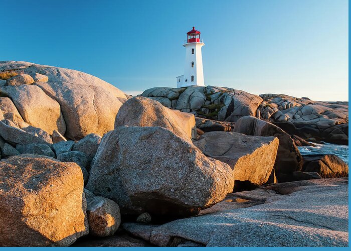 Boulders Greeting Card featuring the photograph Boulders and Peggy's Cove Lighthouse by Ginger Stein