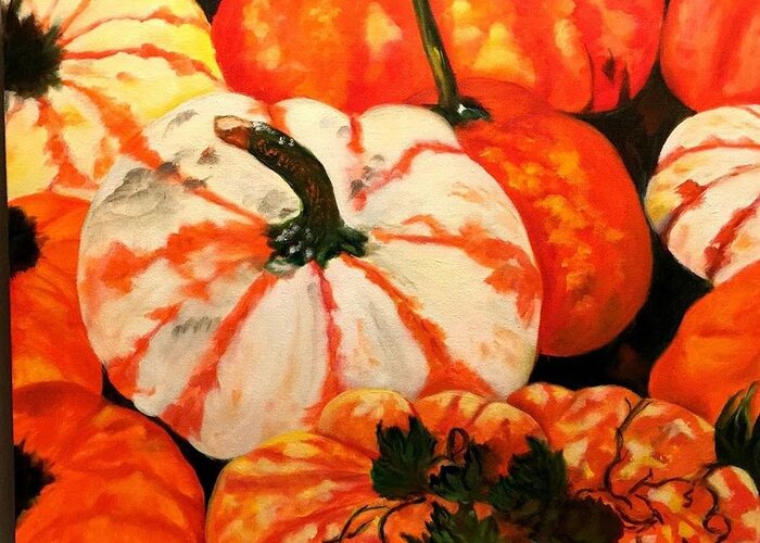 Fall Greeting Card featuring the painting Bountiful Harvest by Juliette Becker