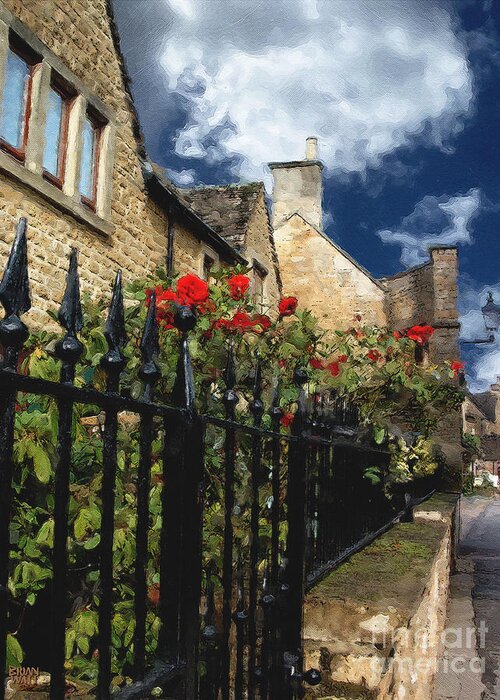 Bourton-on-the-water Greeting Card featuring the photograph Bourton Red Roses by Brian Watt