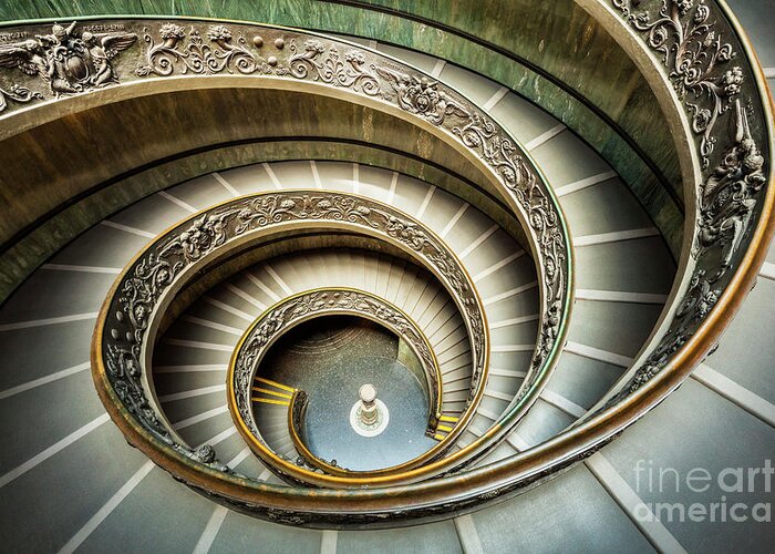 Bramante Staircase Greeting Card featuring the photograph Bramante Spiral Staircase Vatican City by Neale And Judith Clark