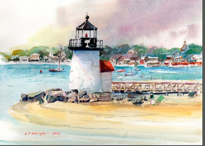 Nantucket Greeting Card featuring the painting Brant Point Light by P Anthony Visco