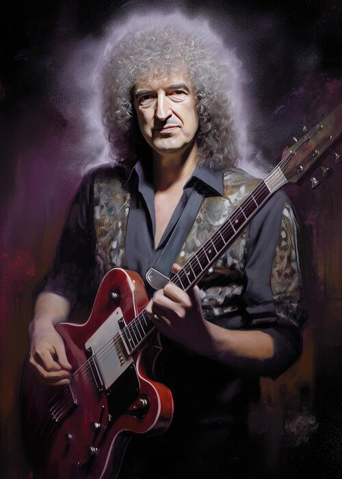 Mercury Greeting Card featuring the painting Brian May No.1 by My Head Cinema