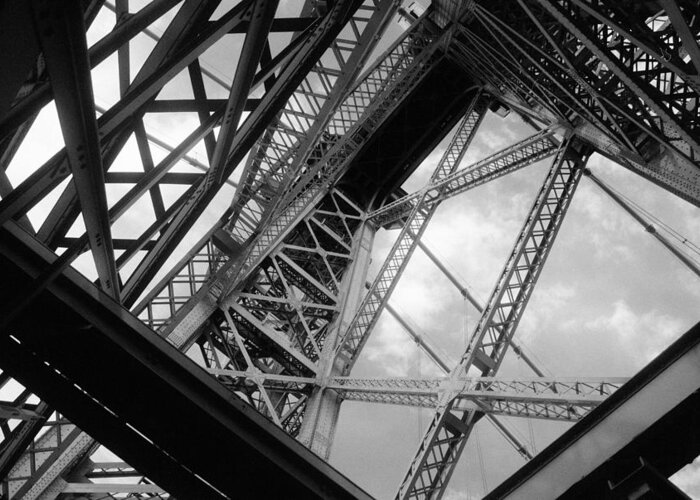 Architecture Greeting Card featuring the photograph Bridge Beams and Summer Sky - A Williamsburg Bridge Impression by Steve Ember