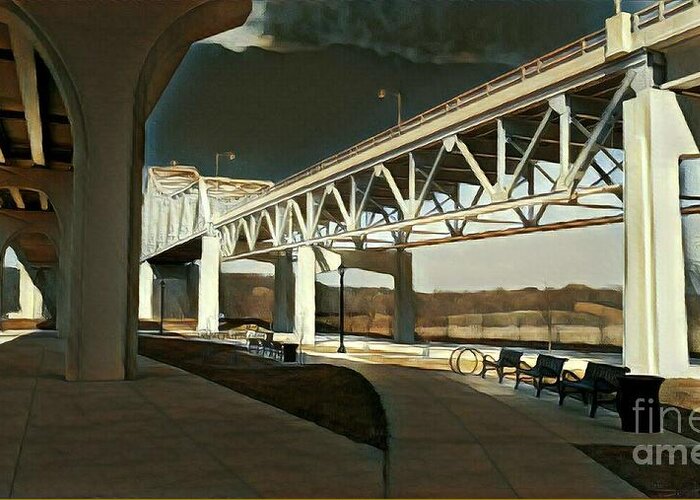 Paintings Greeting Card featuring the painting Mississippi River Bridge by Marilyn Smith