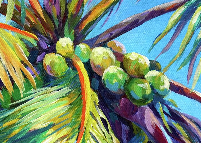 Coconuts Greeting Card featuring the painting Bright Coconuts Square by John Clark
