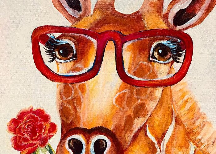 Giraffe Greeting Card featuring the painting Bright Eyes by Barbara Landry