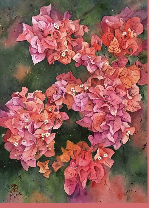 Bougainvillea Greeting Card featuring the painting Bright Passion by Kelly Miyuki Kimura